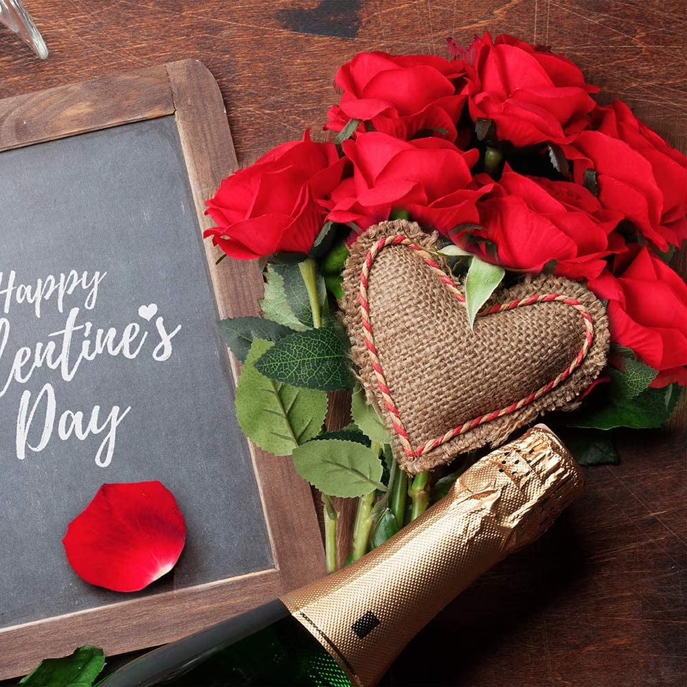 12PCS Fake Roses Artificial Flowers Red Roses with Long Stems Realistic Faux Silk Rose Bouquets for Wedding Decor Bridal Shower Centerpieces Floral Arrangements Party Mother'S Day Valentines Flowers