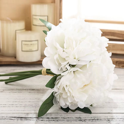 5-Head Artificial Hydrangea Peony Flowers High Quality Bride Bouquet Big Flower Home Wedding Living Room Fake Flowers Decoration
