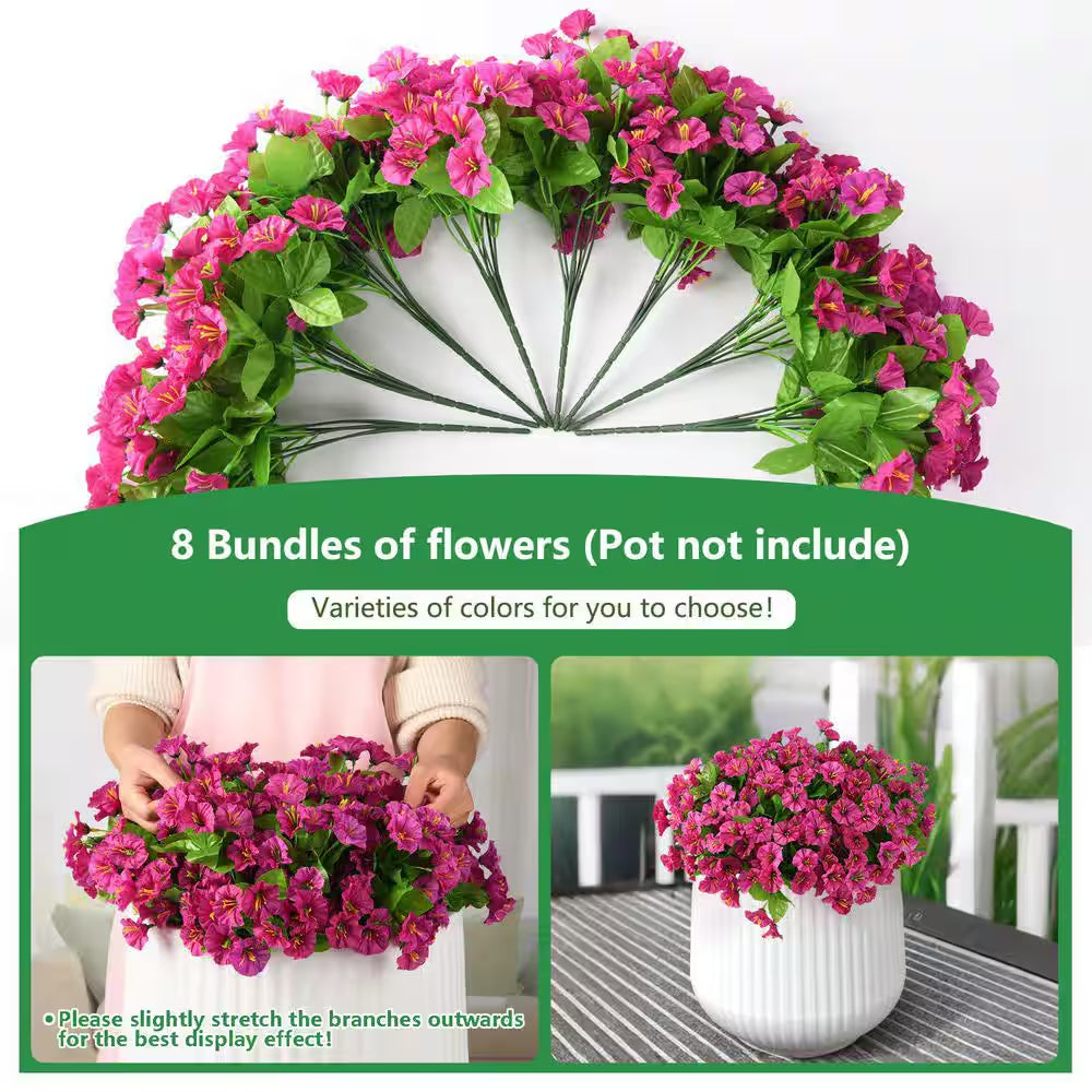 12.00 In. 8 Bundles Artificial Flowers for Outdoor Spring Decoration, UV Resistant Faux Flowers