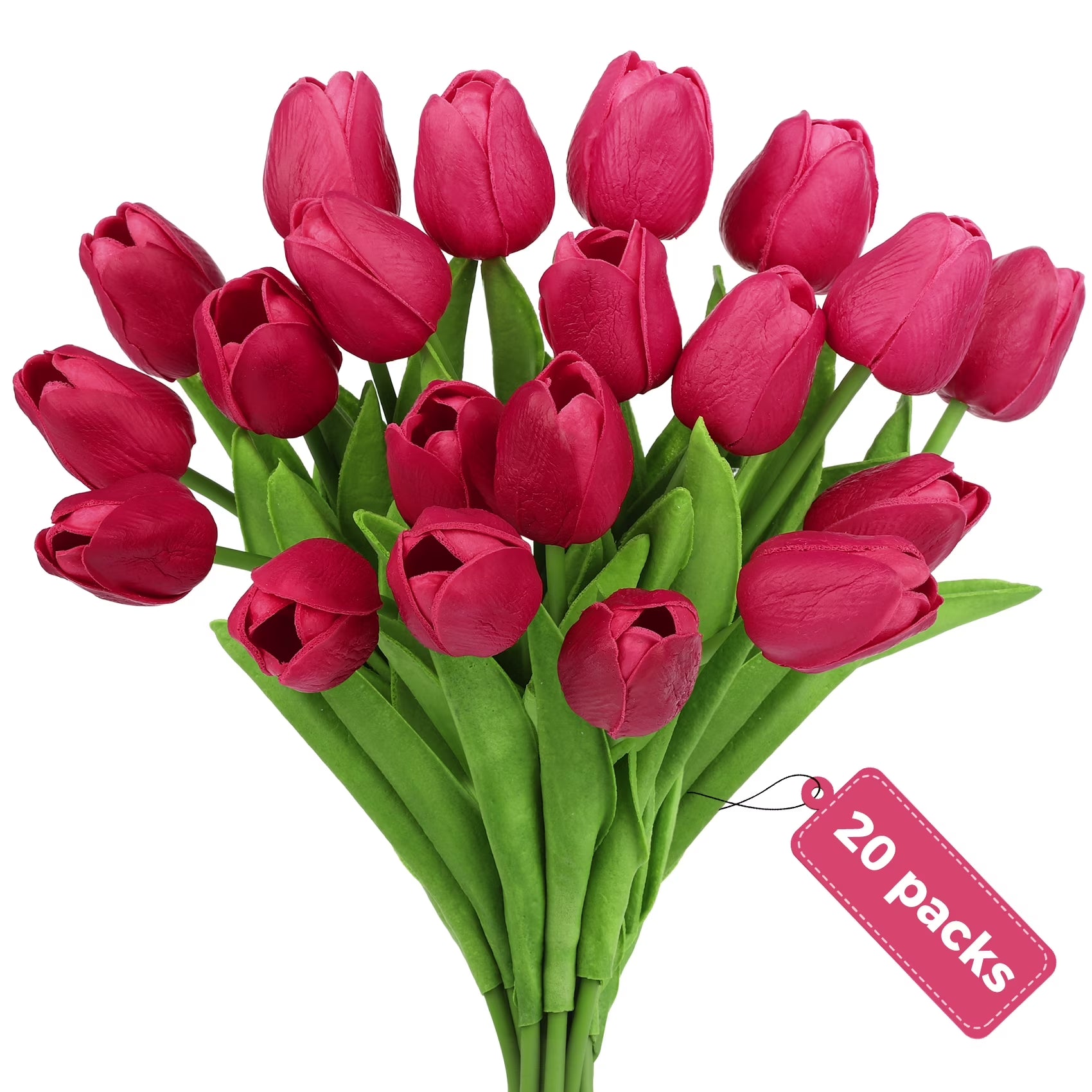 20 Pcs Artificial Tulips Faux Flowers, Fake Tulip Flowers for Spring Indoor Table Wedding Decorations Mother'S Day Easter Gifts, Hot Pink