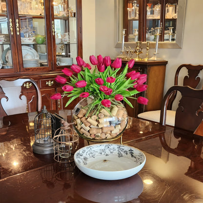 20 Pcs Artificial Tulips Faux Flowers, Fake Tulip Flowers for Spring Indoor Table Wedding Decorations Mother'S Day Easter Gifts, Hot Pink