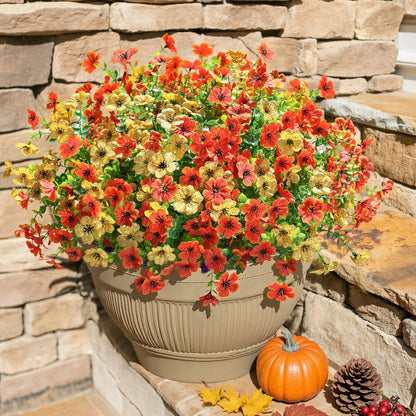 12 Bundles Fake Fall Flowers, Autumn Artificial Faux Flowers Outdoors Fall Decorations for Home Garden, Yellow Orange