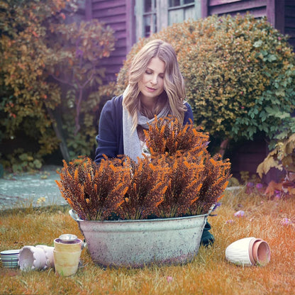 10 Bundles Artificial Fall Flowers Outdoor Fall Decor Artificial Lavender Flowers UV Resistant Fake Fall Plants Faux Fall Flowers Autumn Thanksgiving Decorations Home Indoor Garden(Brown)