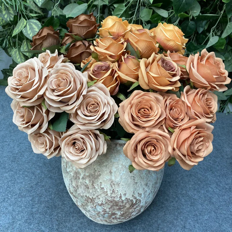 Artificial Flowers Simulation 9 Head Rose Bouquet Wedding Wedding Decoration Artificial Flowers Photography Arrangement Props