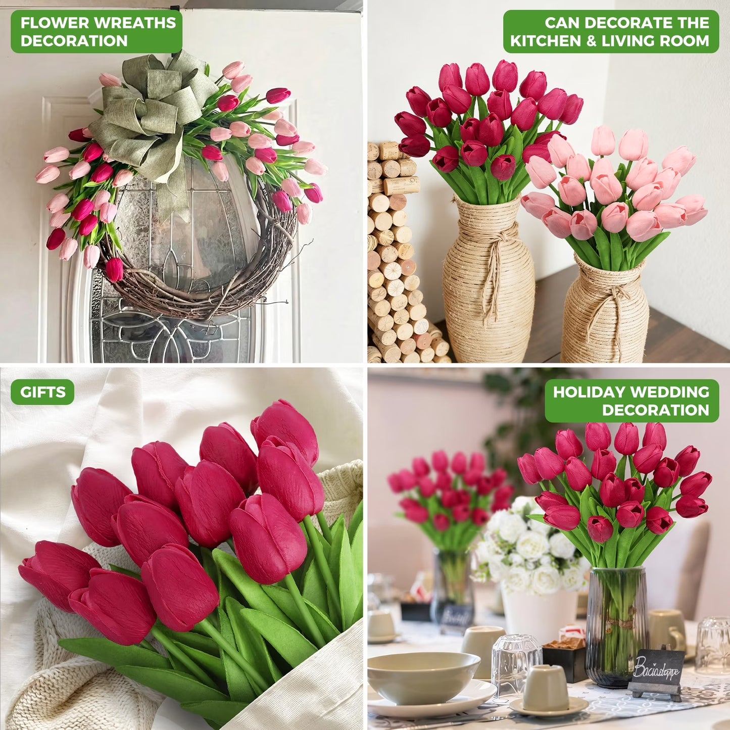 20 Pcs Artificial Tulips Faux Flowers, Fake Tulip Flowers for Spring Indoor Table Wedding Decorations Mother'S Day Easter Gifts, Hot Pink