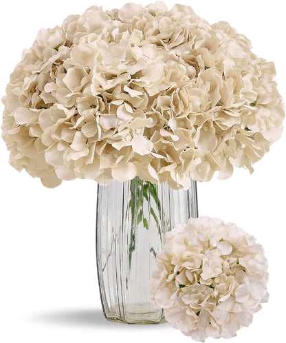 100 PCS Beige Hydrangea Artificial Flowers, Silk Full Flowers Heads with Stems for Wedding Centerpieces, Home, Garden, Baby Shower, Party Decoration