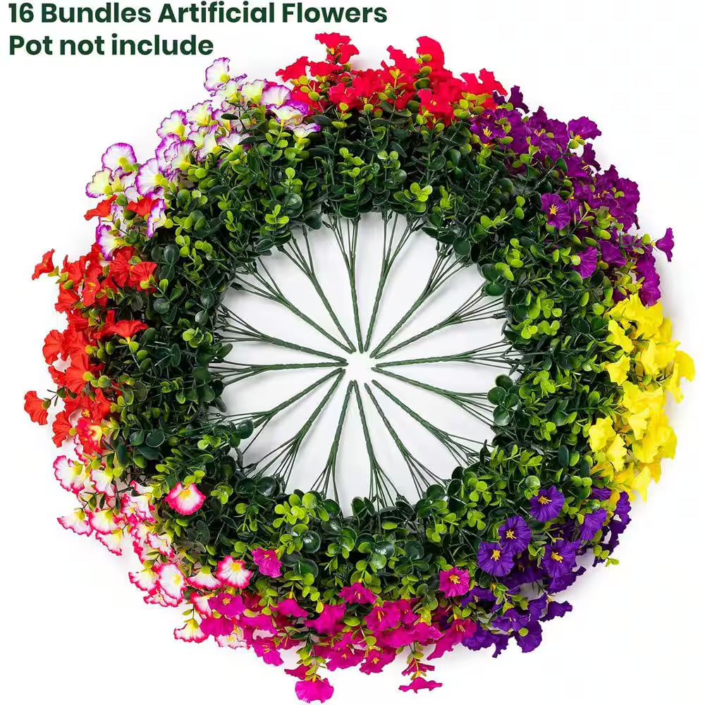 4.33 In. H 16 Bundles Artificial Morning Glory Flowers, UV Resistant, 8 Colors