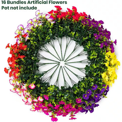 4.33 In. H 16 Bundles Artificial Morning Glory Flowers, UV Resistant, 8 Colors