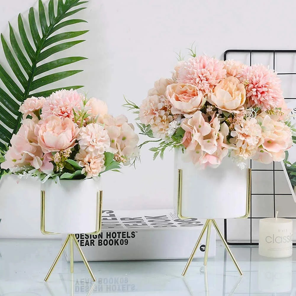 Artificial Flowers, Fake Peony Silk Hydrangea Bouquet Decor Plastic Flower Arrangements Wedding Decoration Table Centerpieces(Light Pink)