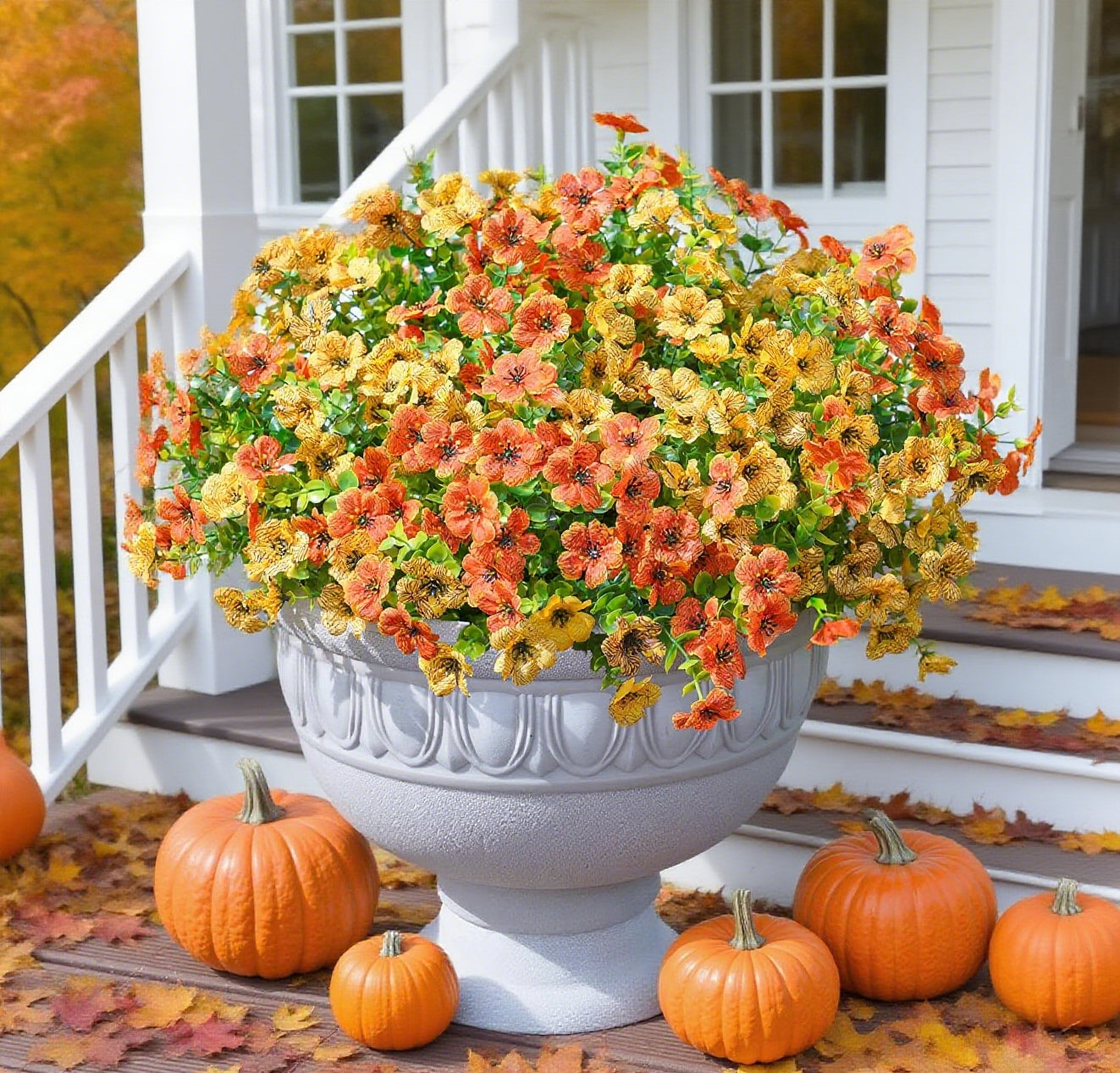12 Bundles Fake Fall Flowers, Autumn Artificial Faux Flowers Outdoors Fall Decorations for Home Garden, Yellow Orange