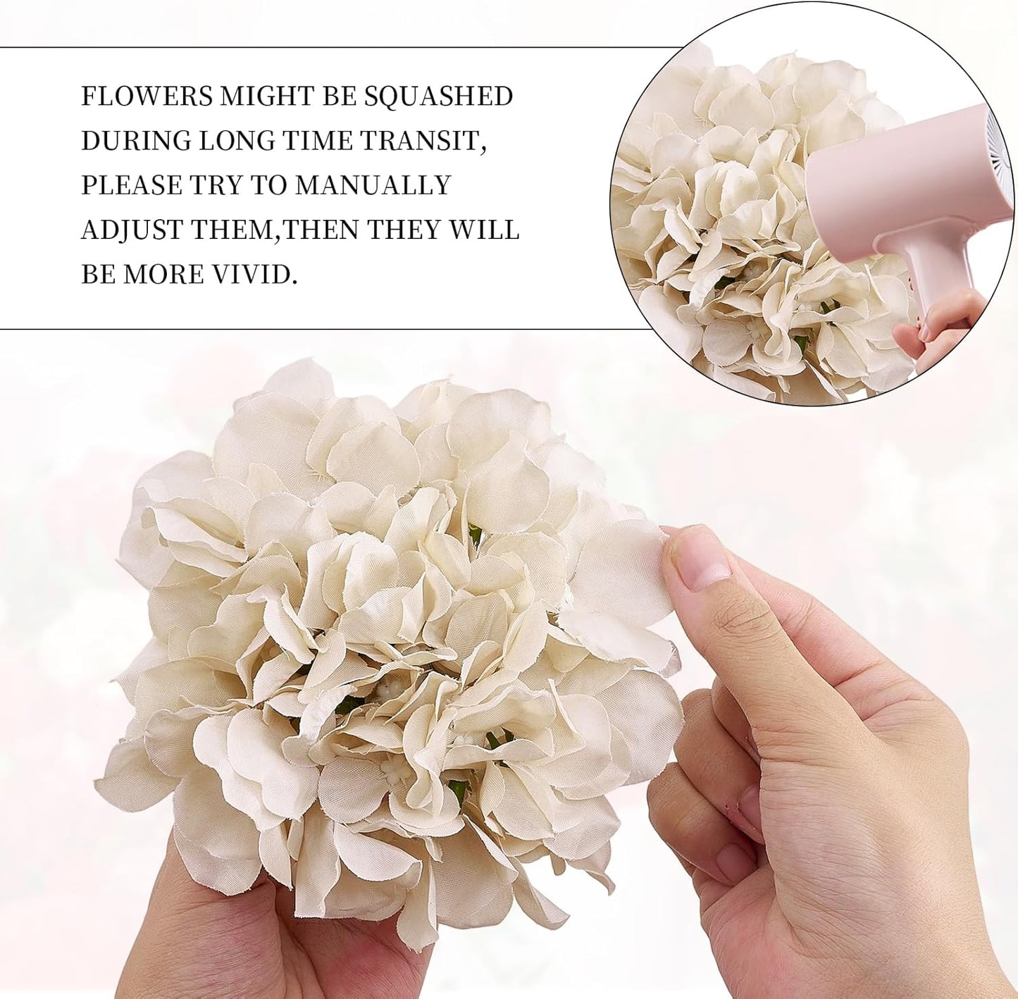 100 PCS Beige Hydrangea Artificial Flowers, Silk Full Flowers Heads with Stems for Wedding Centerpieces, Home, Garden, Baby Shower, Party Decoration