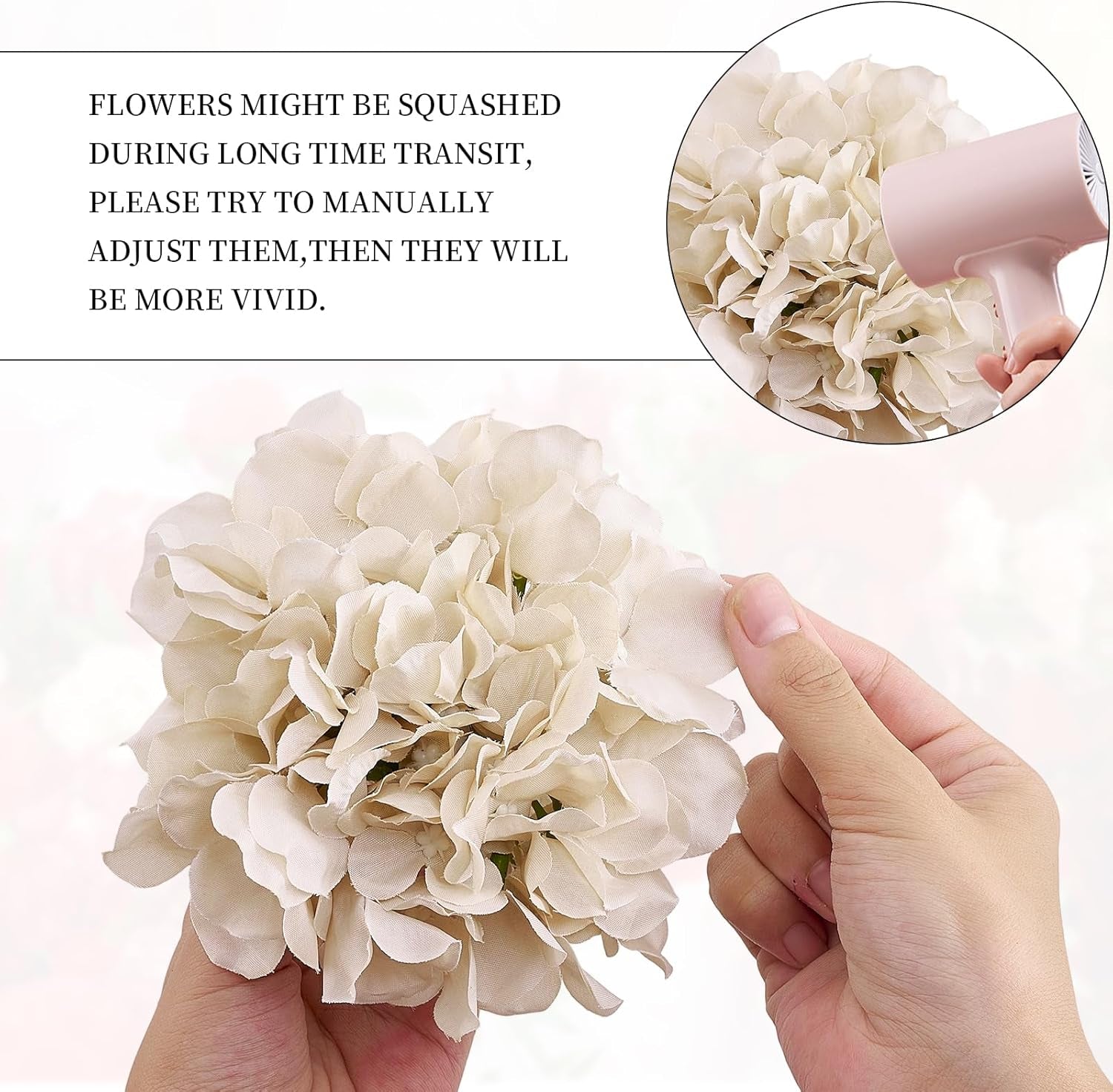 100 PCS Beige Hydrangea Artificial Flowers, Silk Full Flowers Heads with Stems for Wedding Centerpieces, Home, Garden, Baby Shower, Party Decoration
