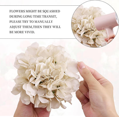 100 PCS Beige Hydrangea Artificial Flowers, Silk Full Flowers Heads with Stems for Wedding Centerpieces, Home, Garden, Baby Shower, Party Decoration