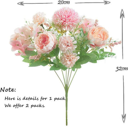 Artificial Flowers, Fake Peony Silk Hydrangea Bouquet Decor Plastic Flower Arrangements Wedding Decoration Table Centerpieces(Light Pink)