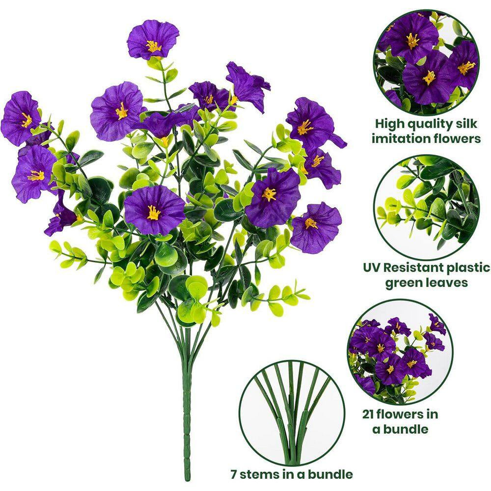 4.33 In. H 16 Bundles Artificial Morning Glory Flowers, UV Resistant, 8 Colors