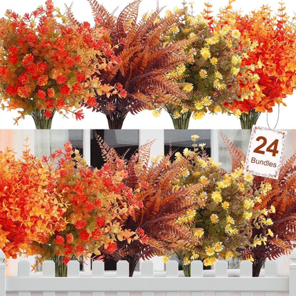 24 Bundles Artificial Fall Flowers, Autumn Fake Flowers Fall Decorations for Home Outdoor Garden Harvest Autumn Home Decor