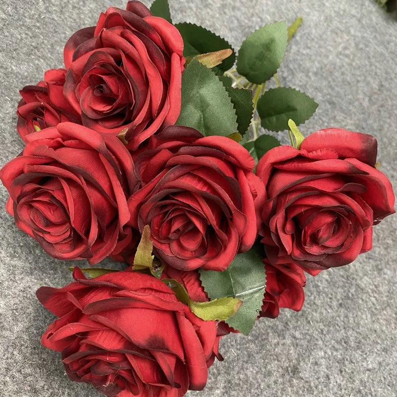 9 Head Diamond Roses European Artificial Flowers Home Wedding Rose Wedding Hotel Road Leading Bunch Artificial Flowers
