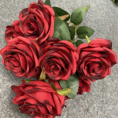 9 Head Diamond Roses European Artificial Flowers Home Wedding Rose Wedding Hotel Road Leading Bunch Artificial Flowers