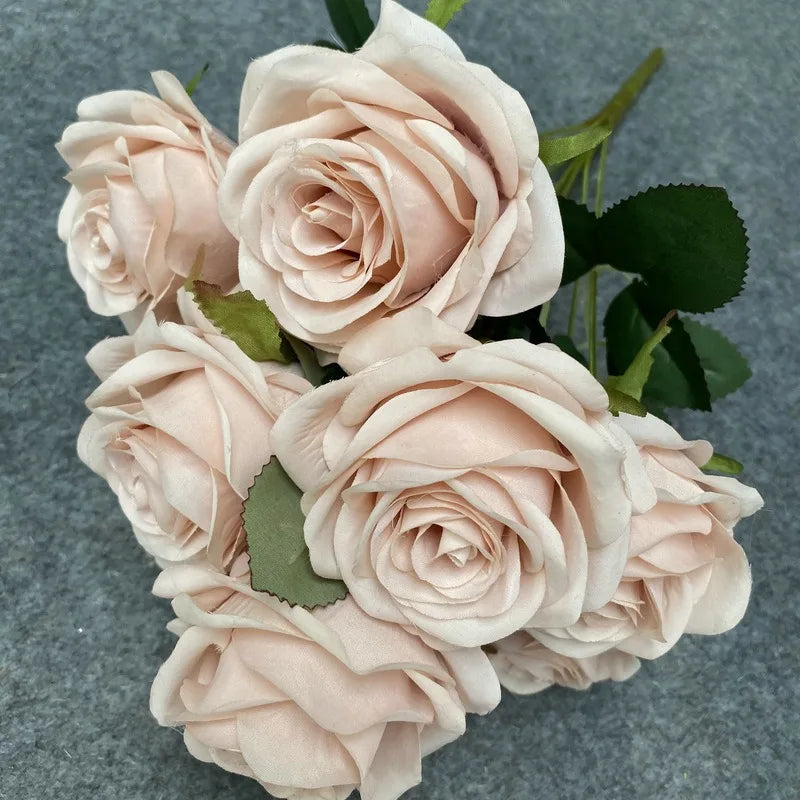 9 Head Diamond Roses European Artificial Flowers Home Wedding Rose Wedding Hotel Road Leading Bunch Artificial Flowers