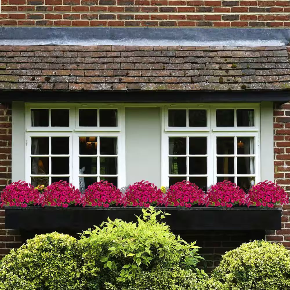 15 In. H 15 Pieces Bundles UV Resistant Artificial Outdoor Flowers in Fuchsia