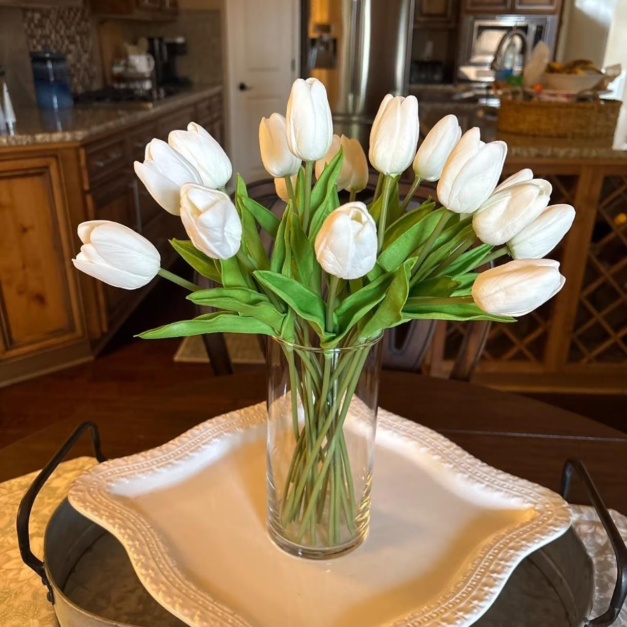 20 Pcs Artificial Flowers Fake Tulip, White Tulip for Spring Indoor Table Wedding Decorations Mother'S Day Easter Gifts