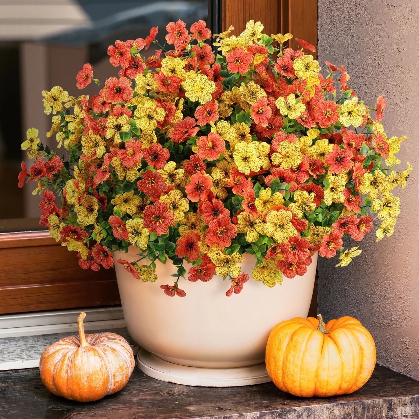 12 Bundles Fake Fall Flowers, Autumn Artificial Faux Flowers Outdoors Fall Decorations for Home Garden, Yellow Orange