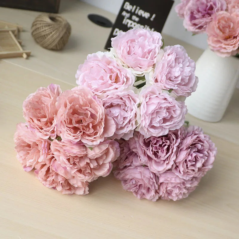 5 Heads/ Bouquet Peony Artificial Flowers Home Decor Silk Fake Flower Peonies Artificial Flowers for Wedding DIY Decoration