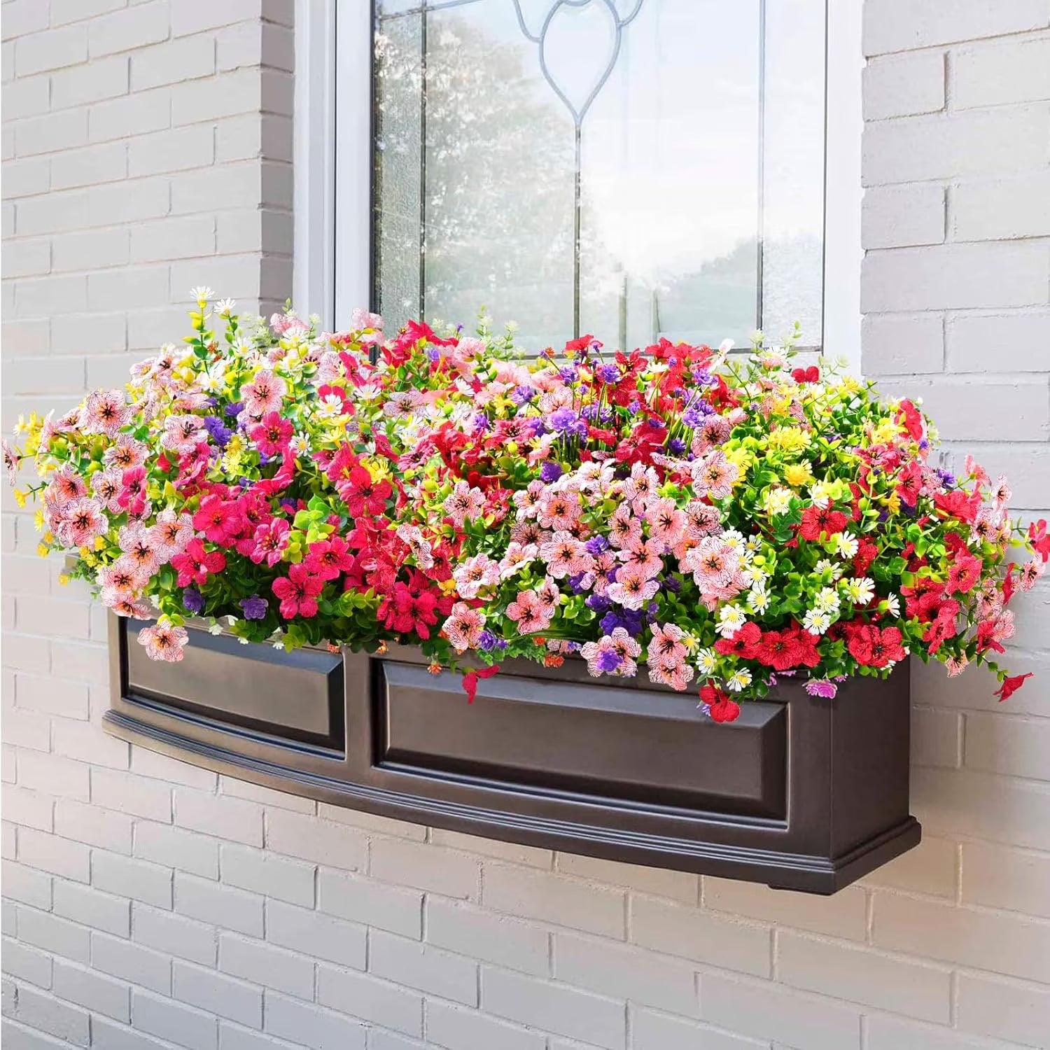 Artificial Flowers UV Resistant Plastic Potted Boxwood for Outdoor Garden Décor