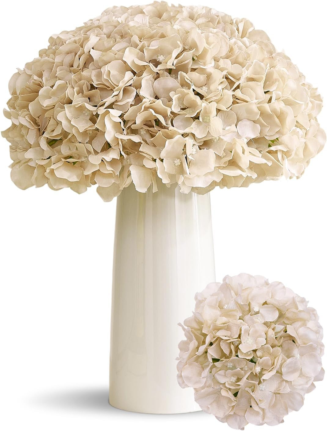 100 PCS Beige Hydrangea Artificial Flowers, Silk Full Flowers Heads with Stems for Wedding Centerpieces, Home, Garden, Baby Shower, Party Decoration