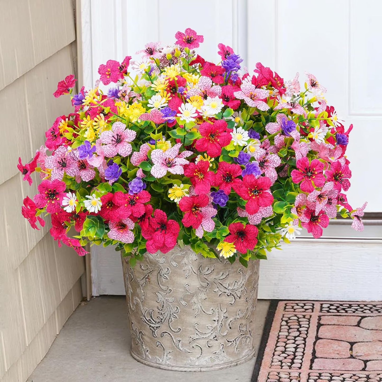 Artificial Flowers UV Resistant Plastic Potted Boxwood for Outdoor Garden Décor