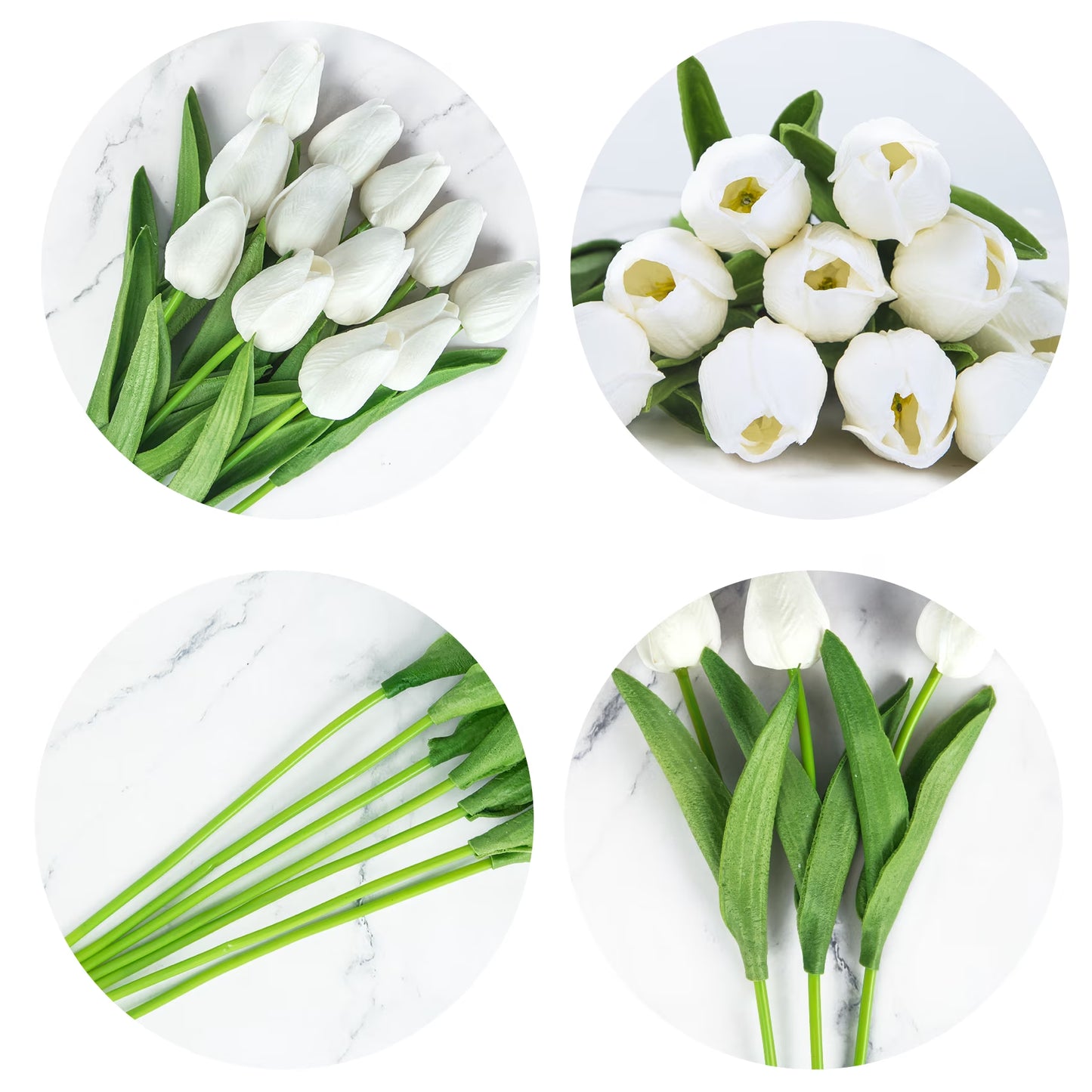 20 Pcs Artificial Flowers Fake Tulip, White Tulip for Spring Indoor Table Wedding Decorations Mother'S Day Easter Gifts