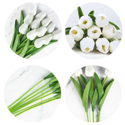 20 Pcs Artificial Flowers Fake Tulip, White Tulip for Spring Indoor Table Wedding Decorations Mother'S Day Easter Gifts