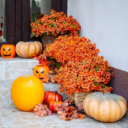 16 Bundles Artificial Fall Flowers for Outdoors Fake Plants, Faux outside Greenery Boxwood No Fade Plastic Shrubs Decor Farmhouse Home Garden