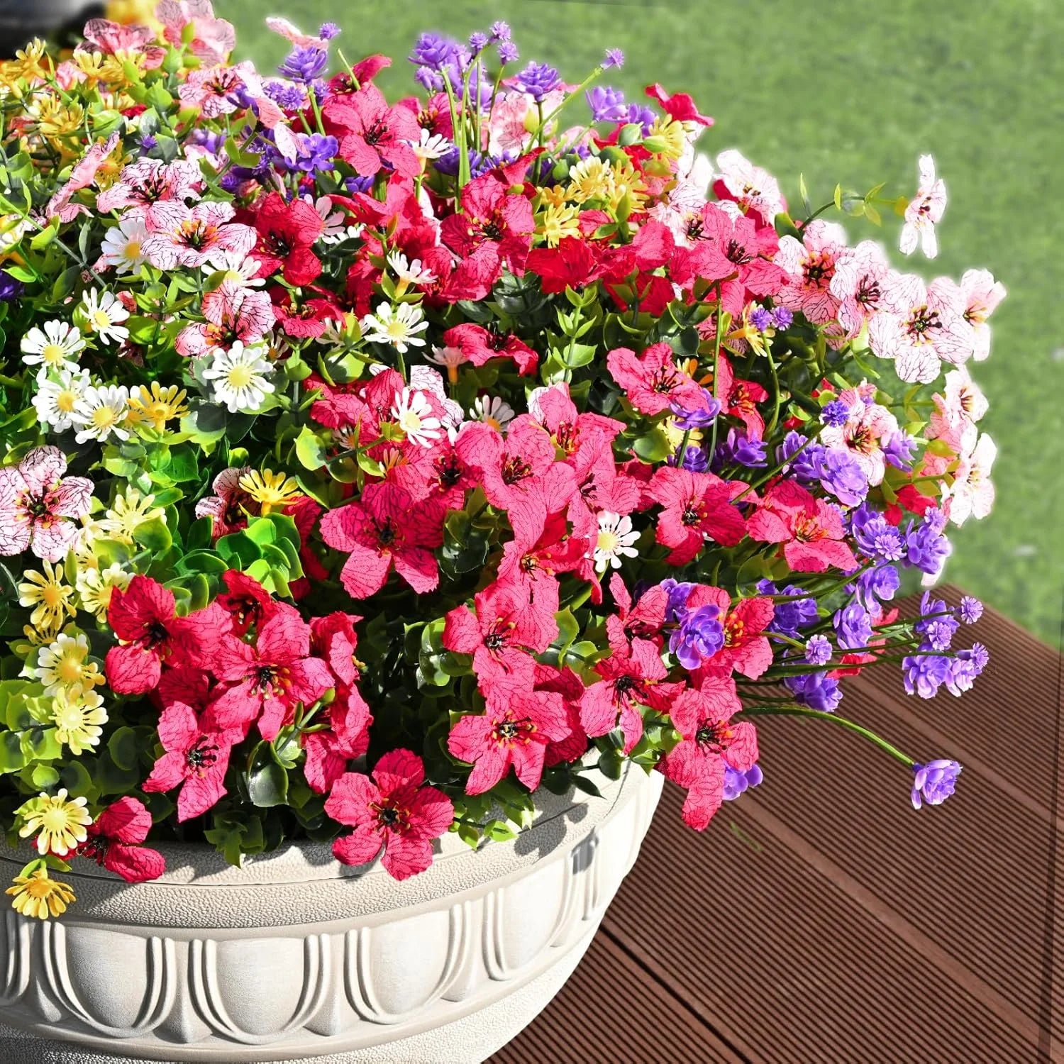 Artificial Flowers UV Resistant Plastic Potted Boxwood for Outdoor Garden Décor