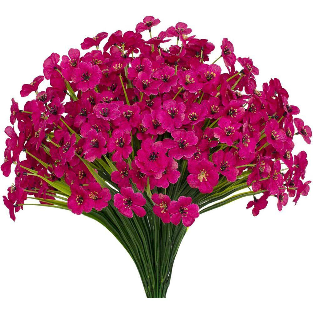 15 In. H 15 Pieces Bundles UV Resistant Artificial Outdoor Flowers in Fuchsia