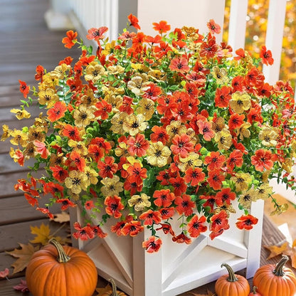 12 Bundles Fake Fall Flowers, Autumn Artificial Faux Flowers Outdoors Fall Decorations for Home Garden, Yellow Orange