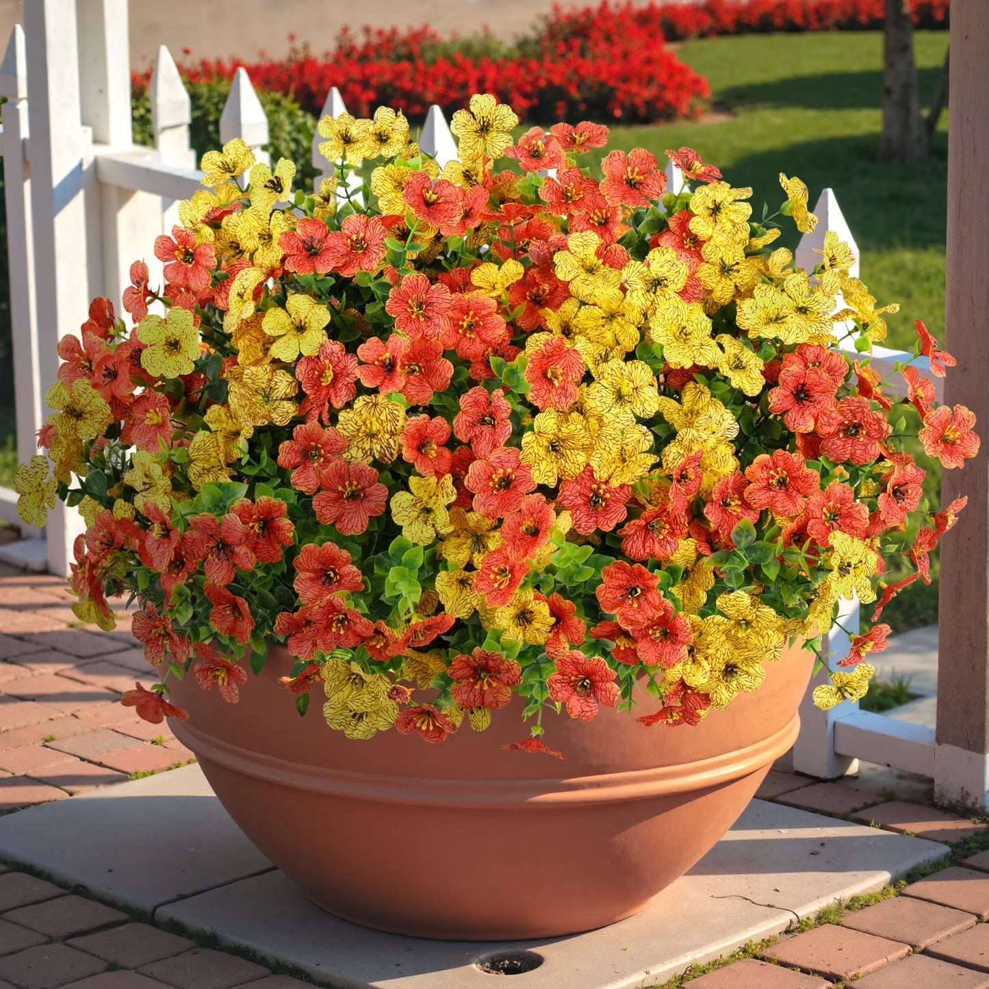12 Bundles Fake Fall Flowers, Autumn Artificial Faux Flowers Outdoors Fall Decorations for Home Garden, Yellow Orange