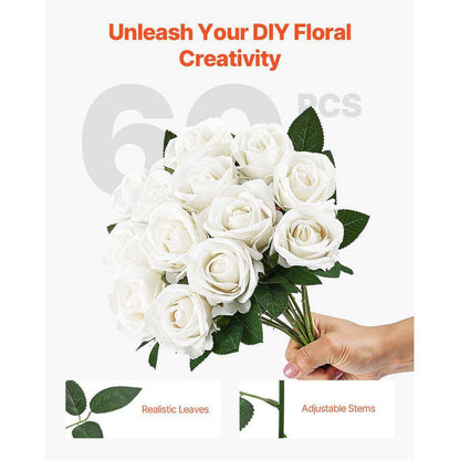 Artificial Flowers, 20 In. White Indoor/Outdoor Artificial Rose Flower for Wedding Bouquets, Home Arrangements