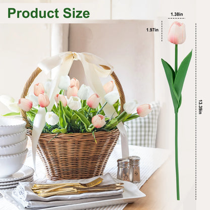 20 Pcs Artificial Flowers Fake Tulip, Pink White Tulip Flowers for Spring Indoor Table Wedding Decorations Mother'S Day Easter Gifts