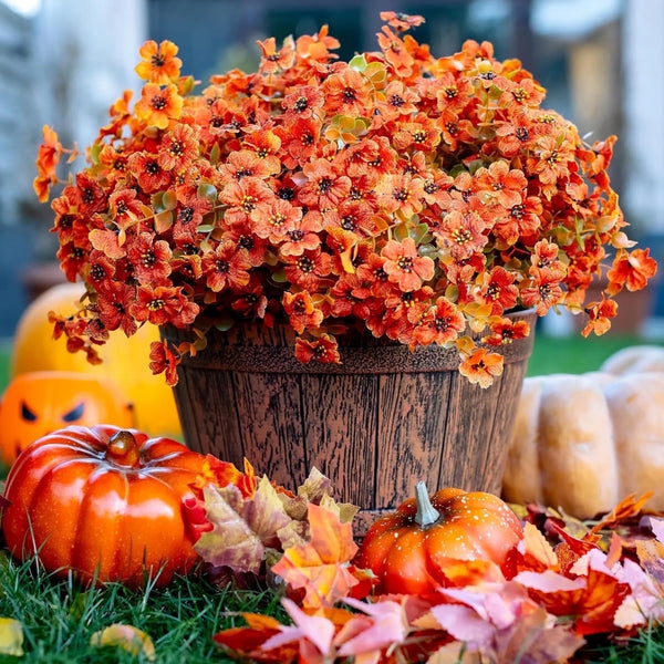 16 Bundles Artificial Fall Flowers for Outdoors Fake Plants, Faux outside Greenery Boxwood No Fade Plastic Shrubs Decor Farmhouse Home Garden