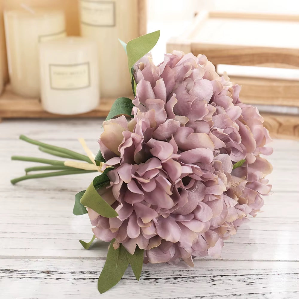 5-Head Artificial Hydrangea Peony Flowers High Quality Bride Bouquet Big Flower Home Wedding Living Room Fake Flowers Decoration