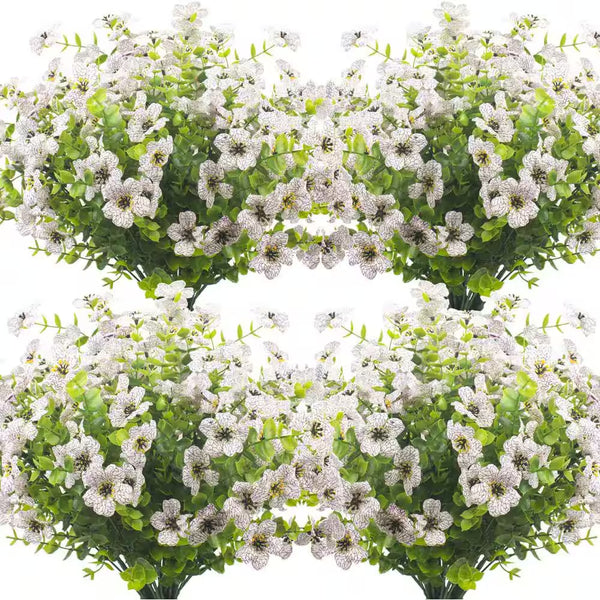 4 In. H 10 Bundles UV Resistant Artificial Flowers for Outdoor Garden Porch Window Box Decor Viole