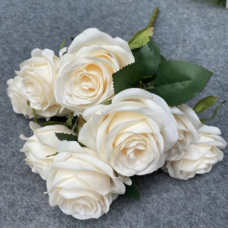 9 Head Diamond Roses European Artificial Flowers Home Wedding Rose Wedding Hotel Road Leading Bunch Artificial Flowers
