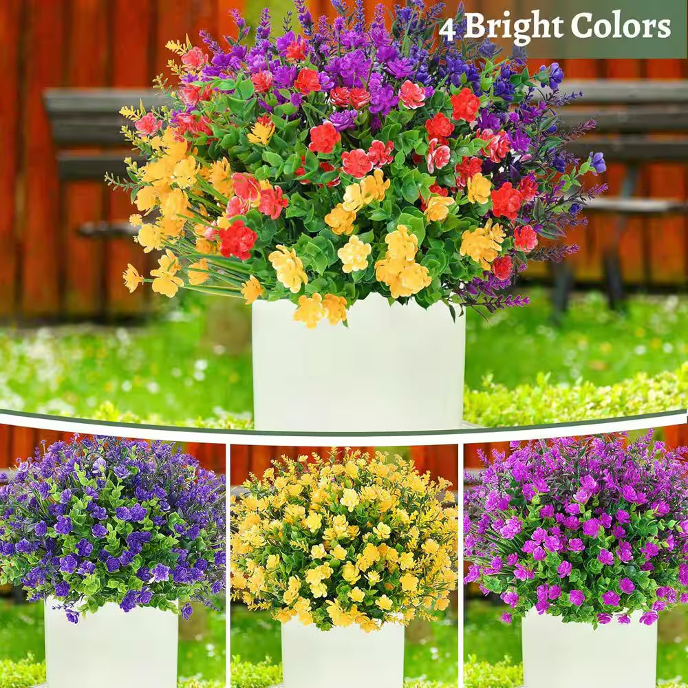 9 Bundles Artificial Flowers for Outdoor Decoration, UV Resistant Fake Plants