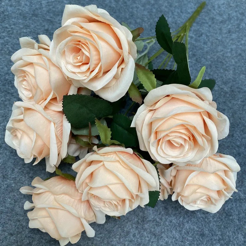 9 Head Diamond Roses European Artificial Flowers Home Wedding Rose Wedding Hotel Road Leading Bunch Artificial Flowers