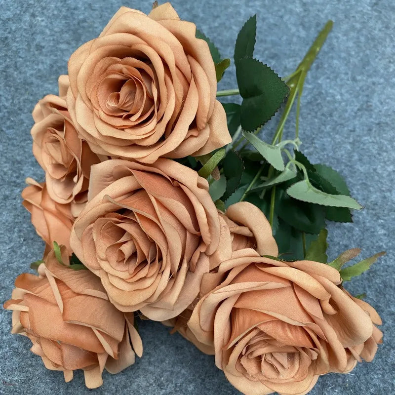 9 Head Diamond Roses European Artificial Flowers Home Wedding Rose Wedding Hotel Road Leading Bunch Artificial Flowers
