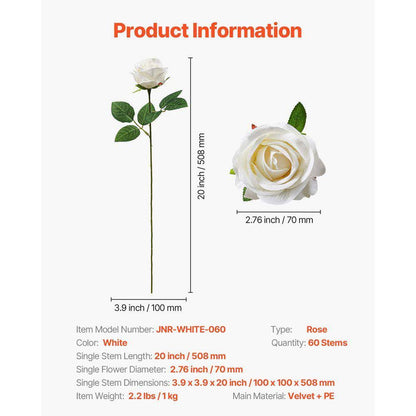 Artificial Flowers, 20 In. White Indoor/Outdoor Artificial Rose Flower for Wedding Bouquets, Home Arrangements