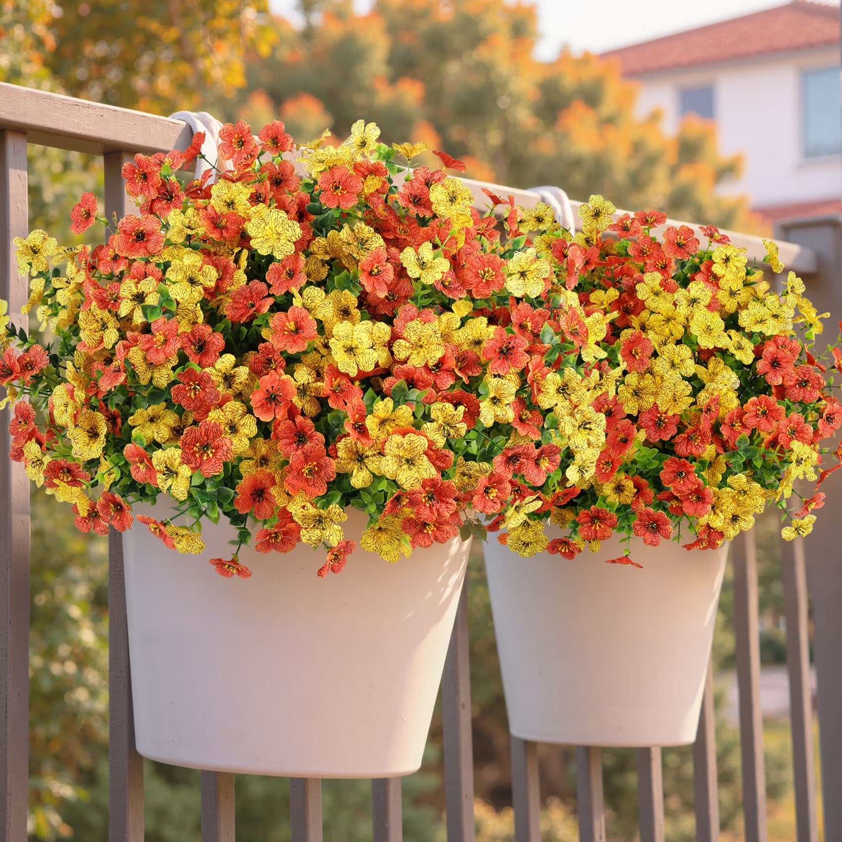 12 Bundles Fake Fall Flowers, Autumn Artificial Faux Flowers Outdoors Fall Decorations for Home Garden, Yellow Orange