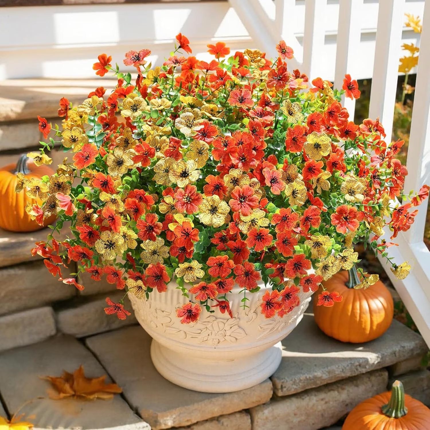 12 Bundles Fake Fall Flowers, Autumn Artificial Faux Flowers Outdoors Fall Decorations for Home Garden, Yellow Orange