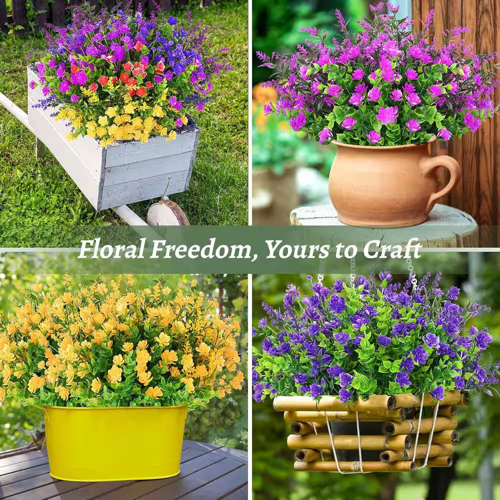 9 Bundles Artificial Flowers for Outdoor Decoration, UV Resistant Fake Plants